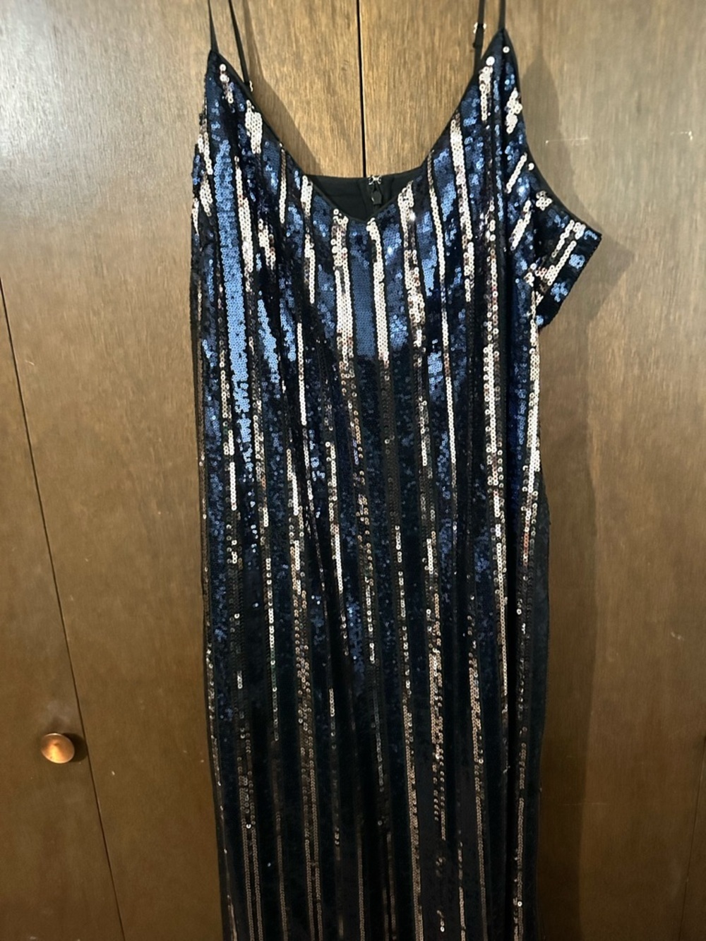 Anthropologie Maeve Navy Silver Black Sequin Striped Lined Mini Dress 2X Plus - Picture 6 of 16